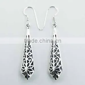 Sterling Silver Art Nouveau Open Ajoure Floral Earrings thumbnail-1