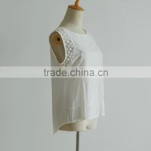 Solid Color Mesh Embroider Cap Sleeve Short New Models Blouses thumbnail-3