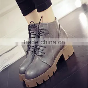 New Style Women Platform High Top Lace up Classy Leather Blue Boots thumbnail-1
