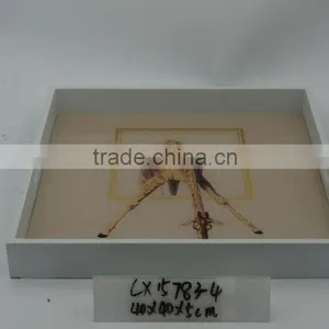 Lovely Style Wooden Glass Mirror Tray for Home Decorative thumbnail-1