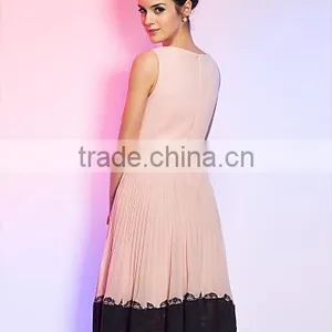 2015 Wholesale Black Lace Side Bateau Pleating Elegant Pink Party Dress thumbnail-3