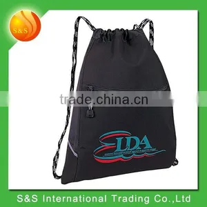 Large Capacity Curved Fabric Drawstring Bag With Front Zipper Pocket thumbnail-1