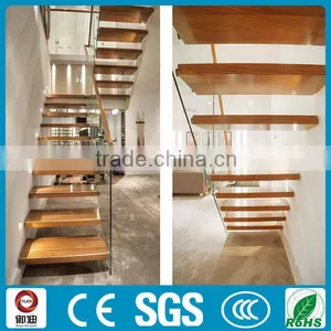 Customized Glass/wood Straight Floating Stairs With Light--YUDI thumbnail-6