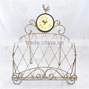 Distressed Wrought Iron Used Magazine Racks With Clock thumbnail-1