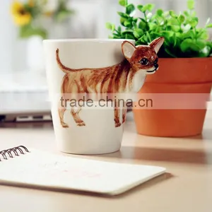 3D Animals Painted Porcelain Mug, Chihuahua Coffee Mug thumbnail-1