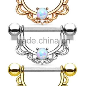 Opal Center Filigree Drop Nipple Clickers Shields Rings thumbnail-1