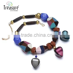 Women Necklace Wood Round Circle Pendant Pattern Sweater Chain Long Necklace thumbnail-2