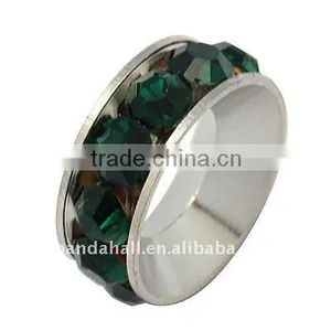 Brass Rhinestone Beads, Grade "A", Nickel Color, Teal, About 12x4.7mm, Hole: 6.8mm(RB-H063-1) thumbnail-1