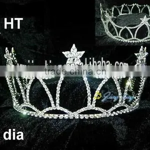 Star Rhinestone Tiara Full Round Large Pageant Crown thumbnail-1