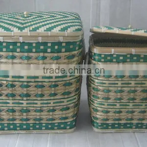 Bamboo Laundry Baskets Green and Orange Color thumbnail-1