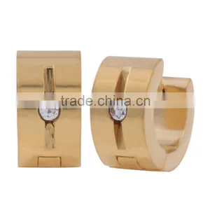 Fashion Women's Gold Crystal Stainless Steel Huggie Hoop Stud Earring thumbnail-4