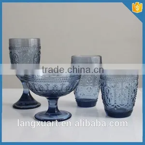 Handmade Pressed Blue Solid Color Glass Ice Cream Cups Wholesale thumbnail-3