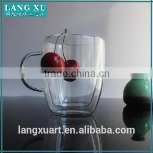 Clear Drinkware Double Wall Glass Tea Cup With Handle thumbnail-1