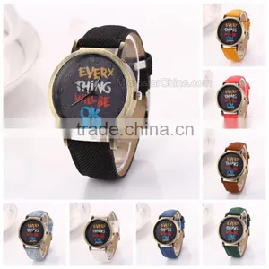 New Handmade Dial Denim Canvas Strap Wrist Watch thumbnail-1