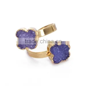 50pcs Purple Rings Beautiful Raw Stone Rings Adjustbale Rings High Quality Copper Four Leaf Clover Rings thumbnail-1