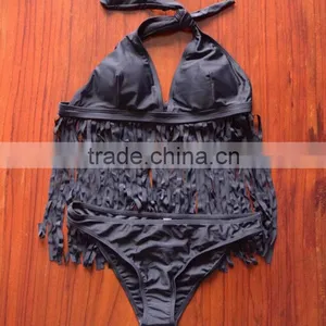 Domi Sexy Halter Fringe Bikini Solid Hot Open Girl Beach Bikini thumbnail-6