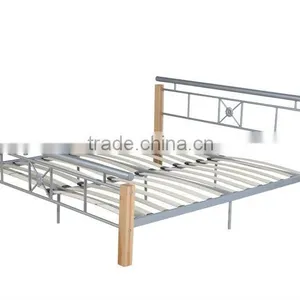 Elegant Metal Queen Bed With Wood Leg thumbnail-1