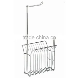 Chrome Steel Paper Towel Holder With Magazine Rack thumbnail-1