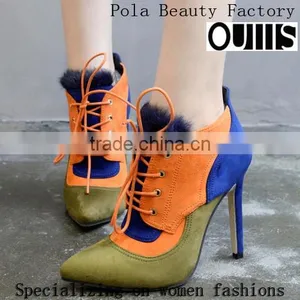2016 Winter High Quality Women Ankle Boots Lace up High Heel Ankle Boots PF4410 thumbnail-1