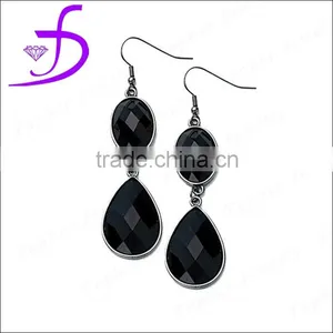 Wholesale Jewelry 925 Silver Pear Shaped Black Stone Bead Earrings thumbnail-1