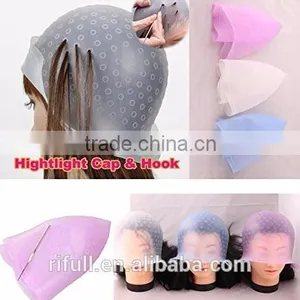 Pro Salon Silicon Reusable Hair Colouring Hairdressing Highlighting Dye Frosting Cap & Free Hook Random Color thumbnail-1