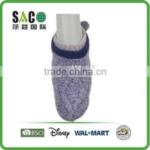 Purple Melange Big Diamond Pattern Navy Pink Welt With Pom Pom With Anti Acrylic Footie Socks thumbnail-1