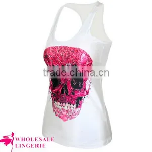 Cheap Pinky Skull Printed Summer White Tank Top BX123 Tank Top Women thumbnail-2