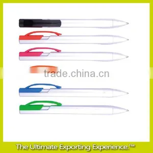 Colored Clip White Barrel and Tip Ballpoint Pen thumbnail-1