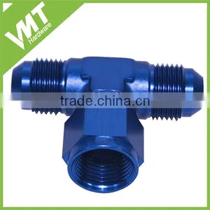 Anodized Blue Aluminum AN Tee Female Swivel on Side thumbnail-1