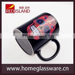 11 oz Black Ceramic Coffee Cup Mug With Skull Pattern thumbnail-1