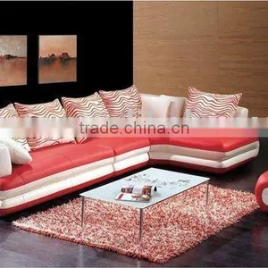 Red and White Color Genuine Leather Sofa With Chaise Longue and Small Seat B400034 thumbnail-1