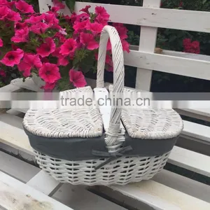 Shopping Basket With Gray Liner and White Wicker Basket for Shopping thumbnail-1