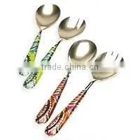 Salad Servers, Stainless Steel Decorated, Polished and Enameled Salad Servers thumbnail-1