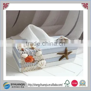 Decorative Vintage Art Decor Wood Tissue Box Cover StarFish Seagull Shell Beach thumbnail-3