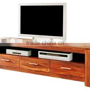 New Natural Finish 3 Drawer Wooden TV Table thumbnail-1
