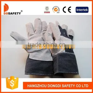 DDSAFETY 2017 Cow Split Leather With Blue Canvas Back Safety Work Gloves thumbnail-1