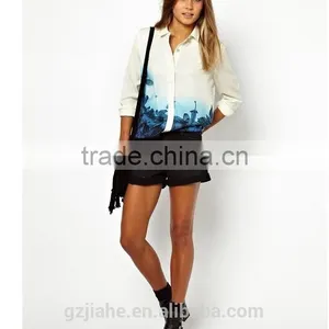New Women Fashion Blue Floral Pattern Turn Down Collar Chiffon Summer Blouses Ladies Fashion Blouse Shirts thumbnail-1