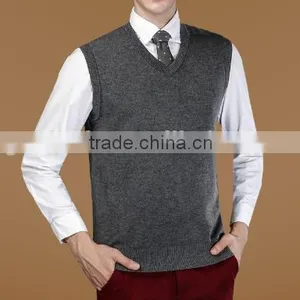 2016 New Autumn Winter Warm Cashmere Sweater Vest Men Classic Sleeveless Wool Solid Color Jersey Casual V-Neck Pullover thumbnail-4