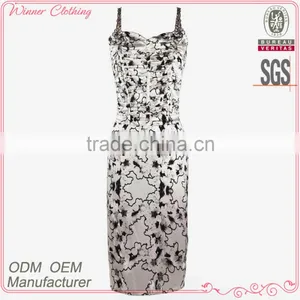 Elegant/graceful Spaghetti Strap Frill Top Tight Fit Chinese Style Print Long Maxi Dress thumbnail-1