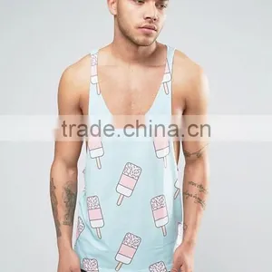 2017 High Quality New Design Summer Printed Custom Blue Sky Gym Wear Comfortable Cotton Polyester Casual Men's Sport Tank Tops thumbnail-1