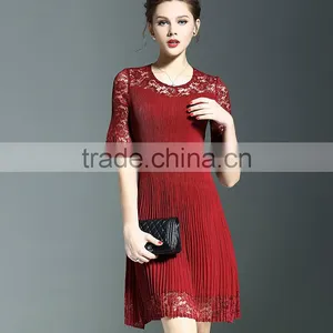 Polyester Ladies Lace Splicing Ruffled Slimming Dresses for Party thumbnail-6