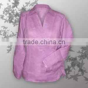 Ladies Neck Design of Ramie Blouse With Pleats Design thumbnail-1