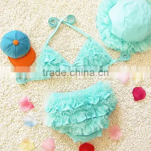 2016 New Ruffle Two Pieces Baby Girl Bathing Suit for Summer Girl Swimming Suit Wholesale Swimming Wear Bikini thumbnail-1