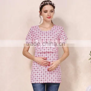 Summer Short Sleeve Nursing Clothes Floral Breastfeeding Clothing Cotton Maternity Mother Outdoor Tops thumbnail-4