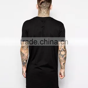NEW ARRIVAL Euro Style Hip Hop Men's Longline T Shirt Short Sleeve Men Tall Blank T Shirt. Logo Customized thumbnail-4