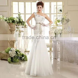 Sexy One Shoulder Long Length Back Open Evening Dress Fishtail Wedding Dress thumbnail-1