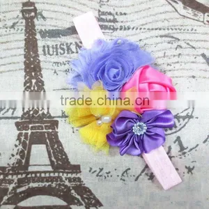 Boutique Shabby Little Girls Flower Head Bands Handmade, Newborn Elastic Hairband Wholesale thumbnail-6