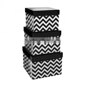 Gift Box Chevron Square Black/Red/Baby Blue/Baby Pink Set of 3,Paper Gift Box Set Gift Packaging Box thumbnail-1