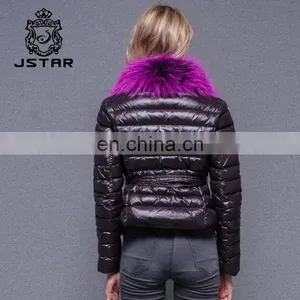 Purple Big LapelJackets Short Model Classic Coat Fur Trimmed Down Coats thumbnail-5
