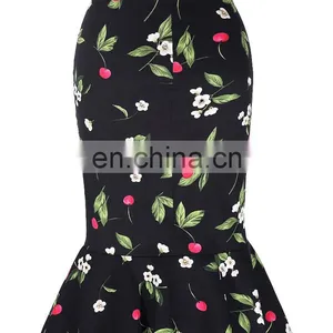 Kate Kasin Occident Women Fashion OL Causal Hips-Wrapped Mermaid Floral Print Tight Pencil Skirt KK000220-2 thumbnail-3